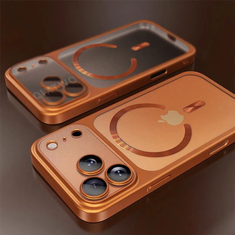 Étui de Charge sans fil magnétique Transparent mat plaqué de luxe pour iPhone 13/14/15/16/17 Pro Max Air Plus housse transparente antichoc