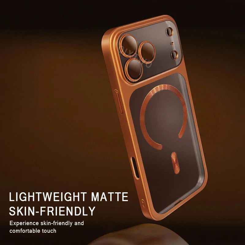 Étui de Charge sans fil magnétique Transparent mat plaqué de luxe pour iPhone 13/14/15/16/17 Pro Max Air Plus housse transparente antichoc